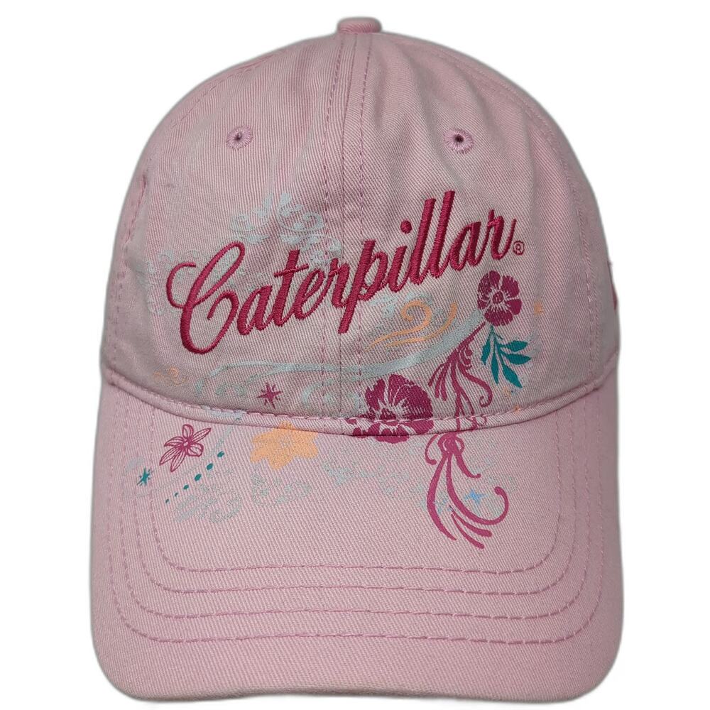 Caterpillar Baseball Cap Pink One Size Floral Embroidery Strapback Hat CAT Logo